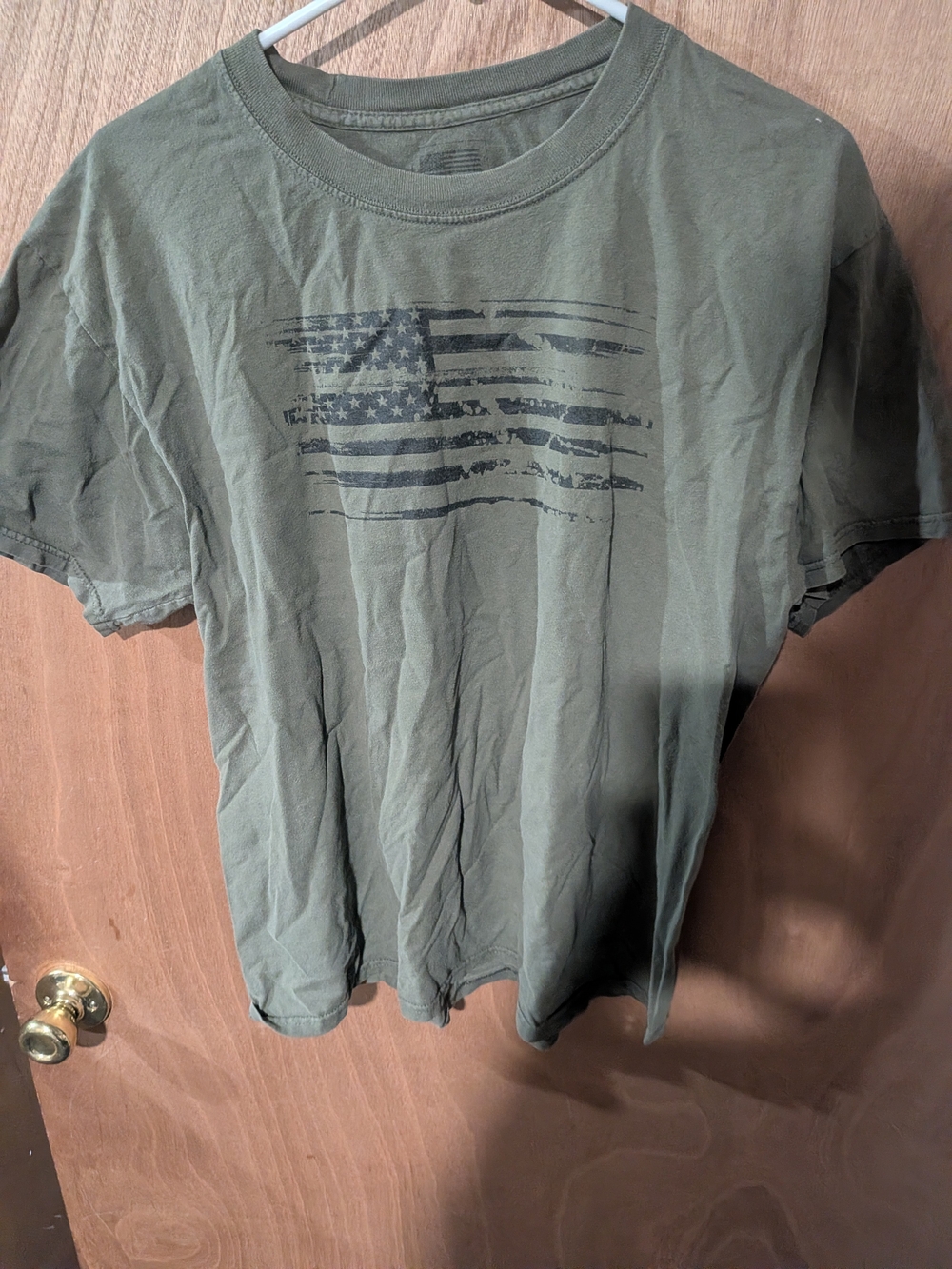 Grunt Style Olive Green Tee with Distressed Flag Print